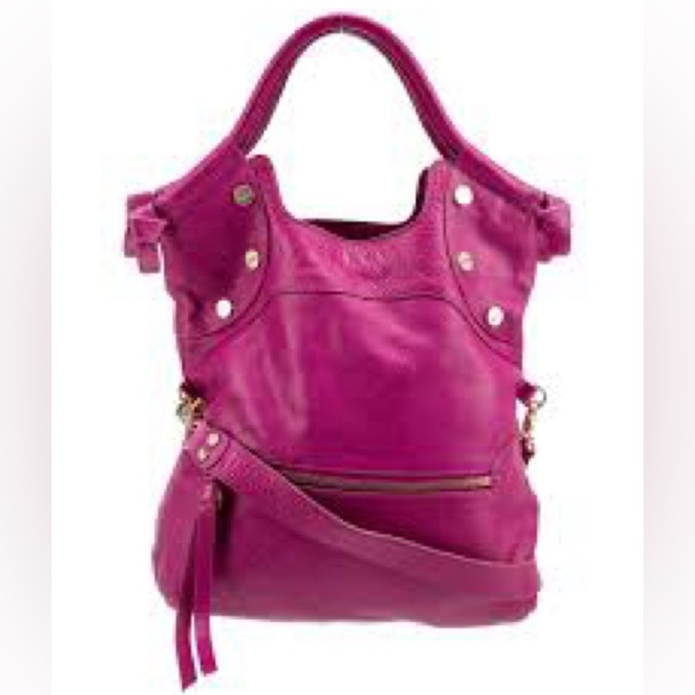 Foley & Corinna Fuschia Pink Women's Leather Top Handle Foldover Crossbody Bag